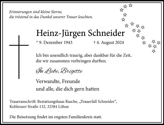 Traueranzeige von Heinz-Jürgen Schneider von Neue Westfälische