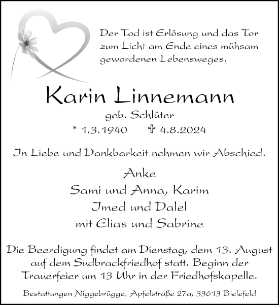 Traueranzeige von Karin Linnemann von Neue Westfälische