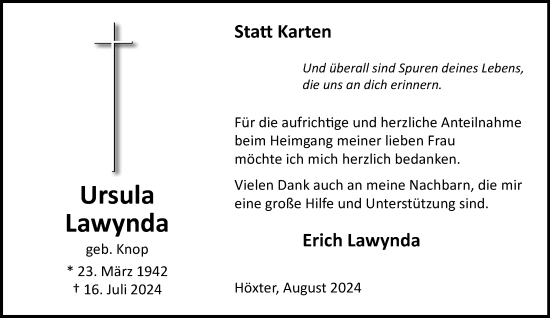 Traueranzeige von Ursula Lawynda von Neue Westfälische