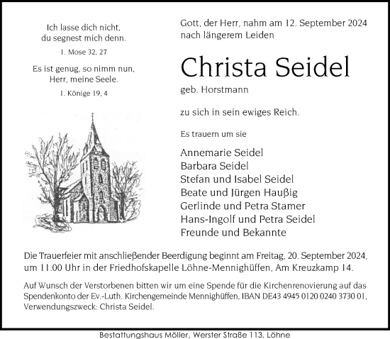 Traueranzeige von Christa Seidel von Neue Westfälische