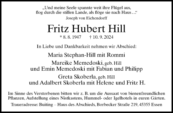 Traueranzeige von Fritz Hubert Hill von Neue Westfälische