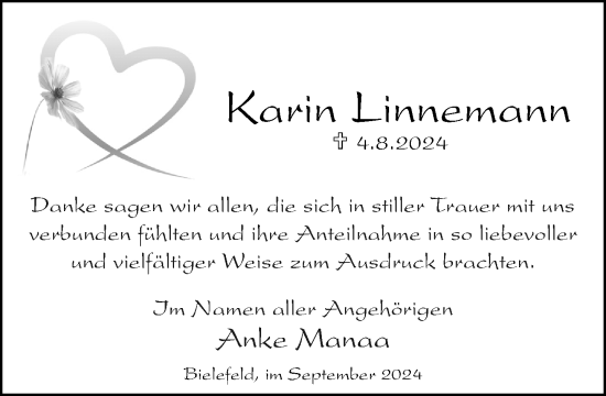 Traueranzeige von Karin Linnemann von Neue Westfälische