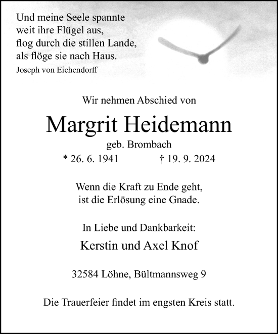 Traueranzeige von Margrit Heidemann von Neue Westfälische