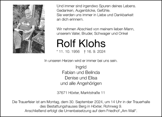 Traueranzeige von Rolf Klohs von Neue Westfälische