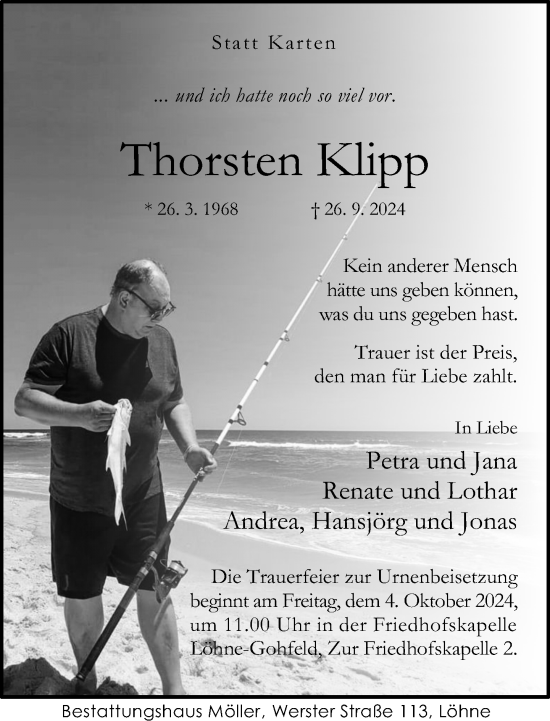 Traueranzeige von Thorsten Klipp von Neue Westfälische