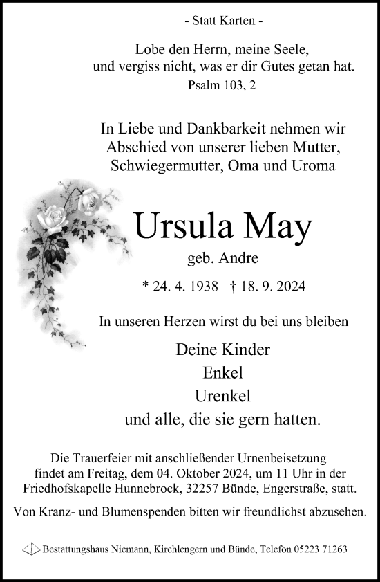 Traueranzeige von Ursula May von Neue Westfälische