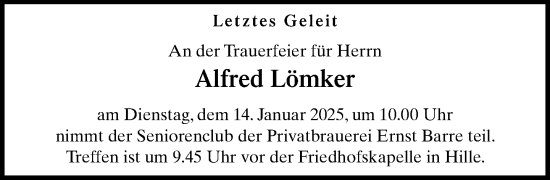 Traueranzeige von Alfred Lömker von Neue Westfälische