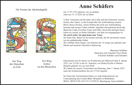 Traueranzeige von Anne Schäfers von Neue Westfälische