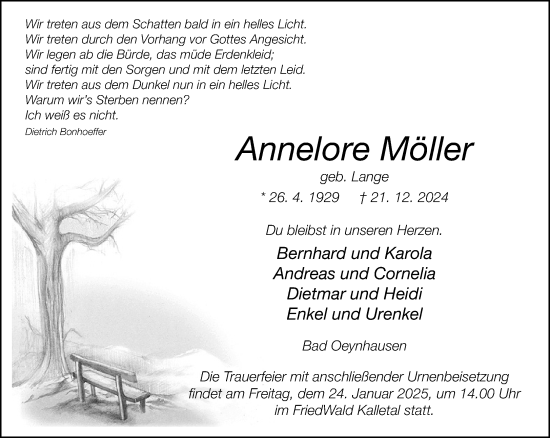 Traueranzeige von Annelore Möller von Neue Westfälische