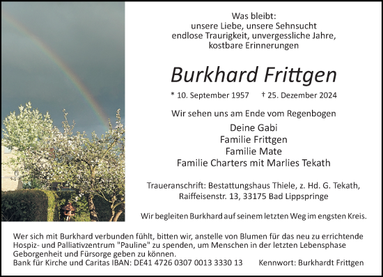 Traueranzeige von Burkhard Frittgen von Neue Westfälische