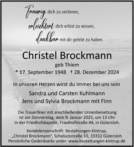 Traueranzeige von Christel Brockmann von Neue Westfälische