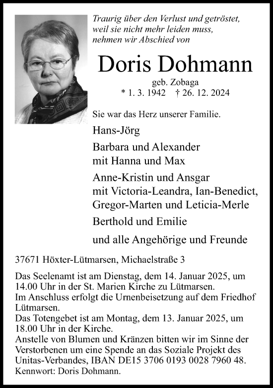 Traueranzeige von Doris Dohmann von Neue Westfälische