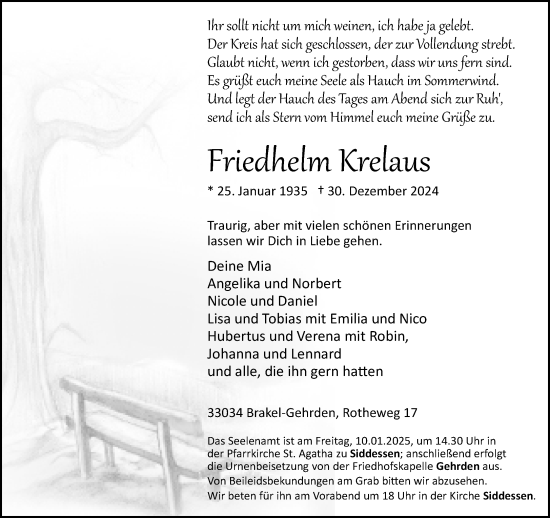 Traueranzeige von Friedhelm Krelaus von Neue Westfälische