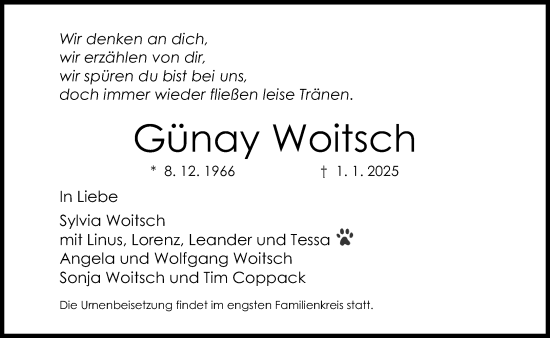 Traueranzeige von Günay Woitsch von Neue Westfälische