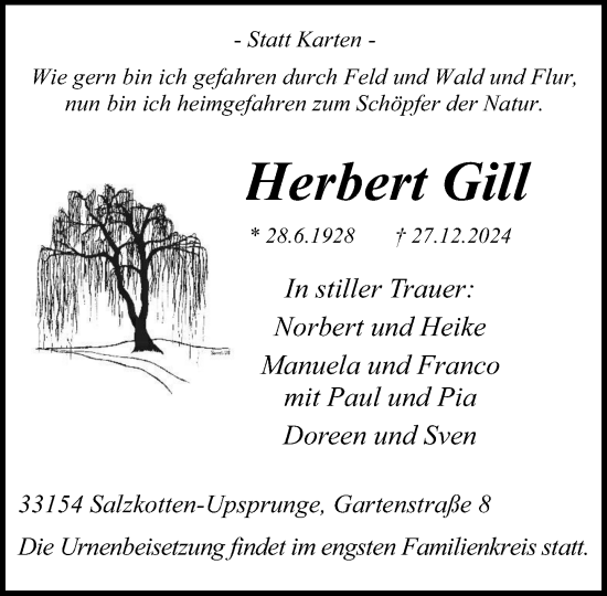 Traueranzeige von Herbert Gill von Neue Westfälische