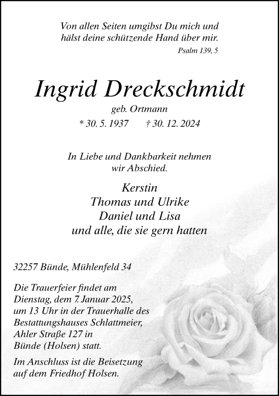 Traueranzeige von Ingrid Dreckschmidt von Neue Westfälische