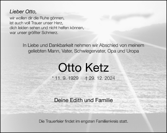 Traueranzeige von Otto Ketz von Neue Westfälische