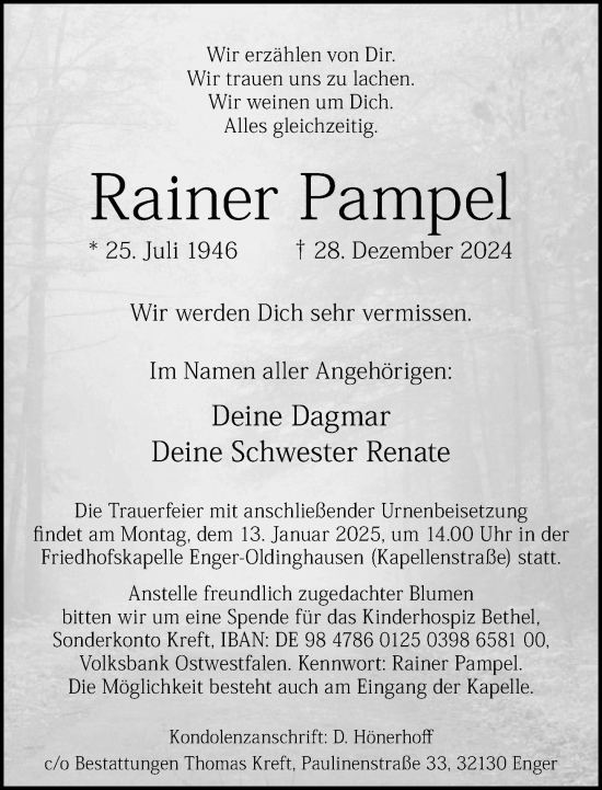 Traueranzeige von Rainer Pampel von Neue Westfälische