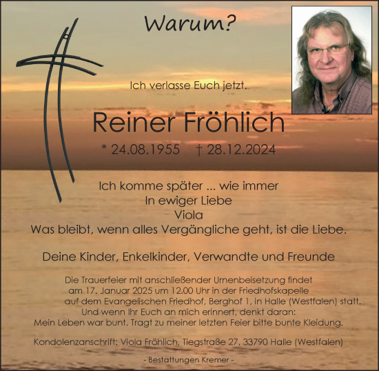 Traueranzeige von Reiner Fröhlich von Neue Westfälische