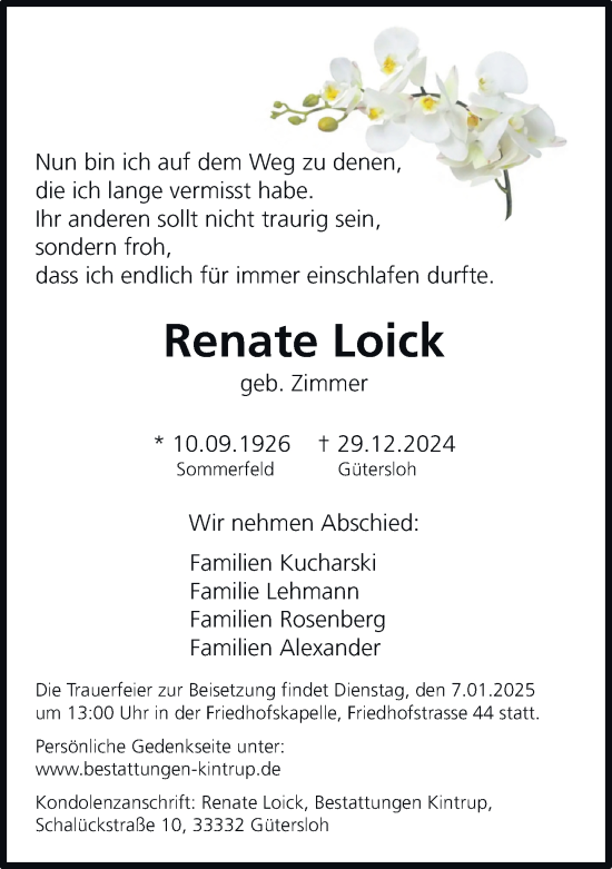 Traueranzeige von Renate Loick von Neue Westfälische