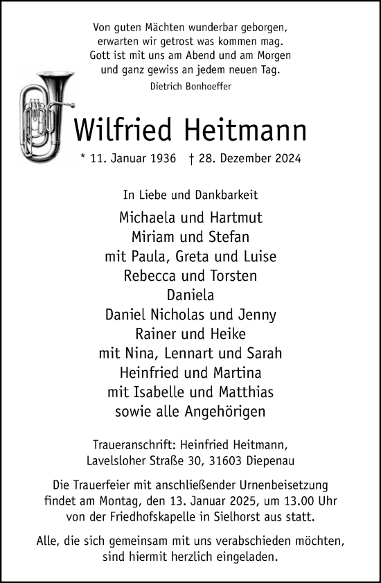 Traueranzeige von Wilfried Heitmann von Neue Westfälische