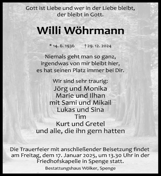 Traueranzeige von Willi Wöhrmann von Neue Westfälische