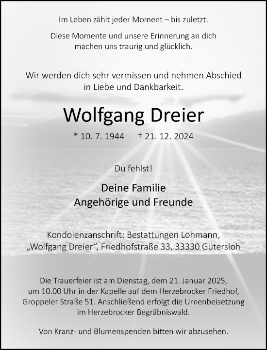 Traueranzeige von Wolfgang Dreier von Neue Westfälische