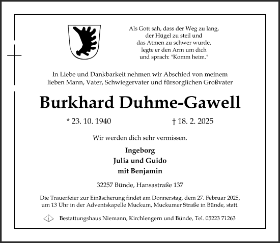 Traueranzeige von Burkhard Duhme-Gawell von Neue Westfälische und Westfalen-Blatt