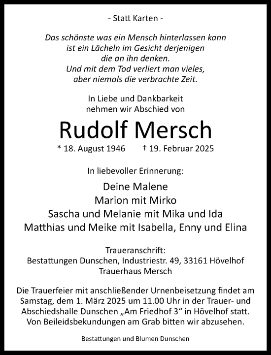 Traueranzeige von Rudolf Mersch von Neue Westfälische und Westfalen-Blatt