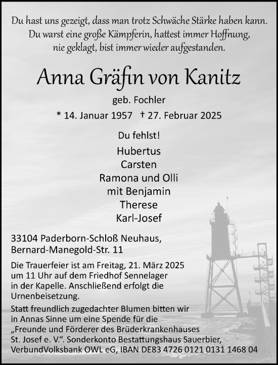 Traueranzeige von Anna Gräfin von Kanitz von Neue Westfälische und Westfalen-Blatt