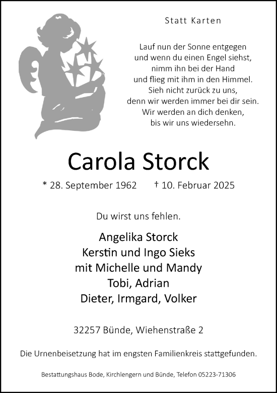 Traueranzeige von Carola Storck von Neue Westfälische und Westfalen-Blatt