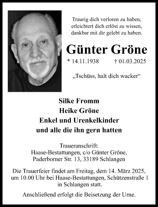 Traueranzeige von Günter Gröne von Neue Westfälische und Westfalen-Blatt