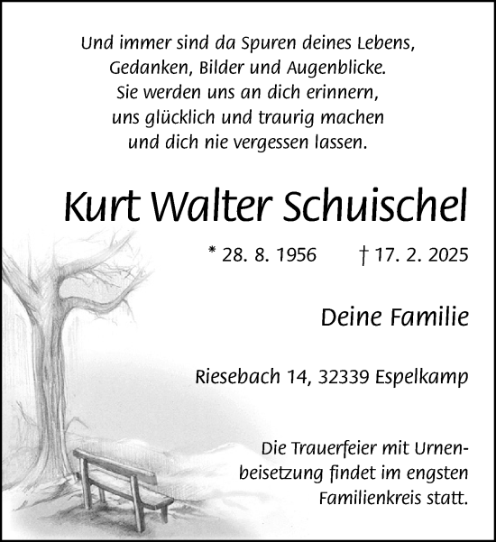 Traueranzeige von Kurt Walter Schuischel von Neue Westfälische und Westfalen-Blatt