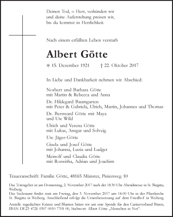 Traueranzeige von Albert Götte von Westfalen-Blatt