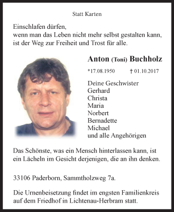 Traueranzeige von Anton  Buchholz von Westfalen-Blatt