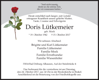 Traueranzeige von Doris Lütkemeier von Westfalen-Blatt