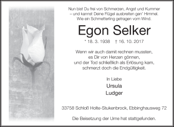 Traueranzeige von Egon Selker von Westfalen-Blatt