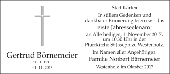 Traueranzeige von Gertrud Börnemeier von Westfalen-Blatt