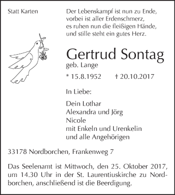 Traueranzeige von Gertrud Sontag von Westfalen-Blatt