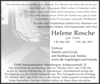 Traueranzeige von Helene Rosche von Westfalen-Blatt