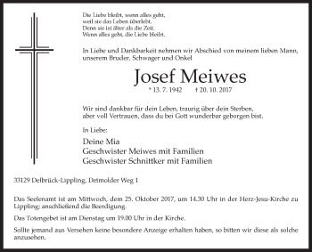 Traueranzeige von Josef Meiwes von Westfalen-Blatt