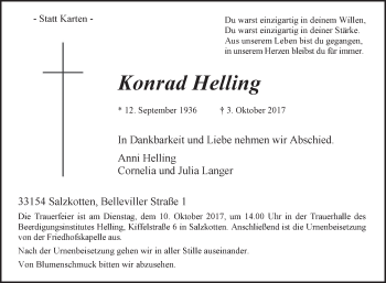 Traueranzeige von Konrad Helling von Westfalen-Blatt