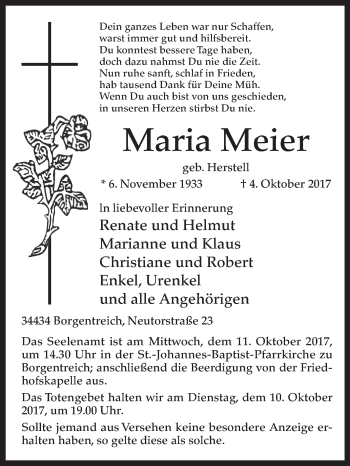 Traueranzeige von Maria Meier von Westfalen-Blatt