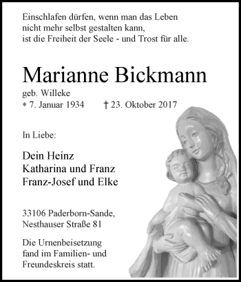 Traueranzeige von Marianne Bickmann von Westfalen-Blatt