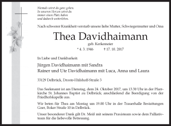 Traueranzeige von Thea Davidhaimann von Westfalen-Blatt