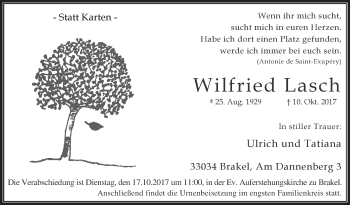 Traueranzeige von Wilfried Lasch von Westfalen-Blatt