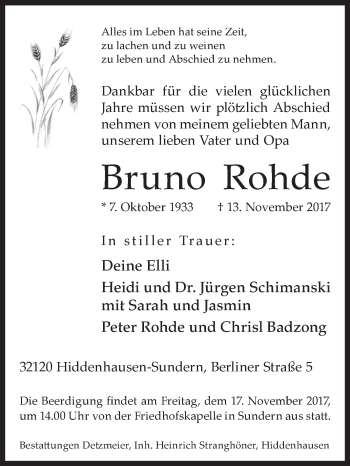 Traueranzeige von Bruno Rohde von Westfalen-Blatt