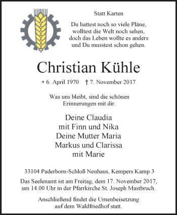 Traueranzeige von Christian Kühle von Westfalen-Blatt