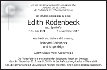 Traueranzeige von Edith Rödenbeck von Westfalen-Blatt