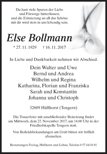 Traueranzeige von Else Bollmann von Westfalen-Blatt